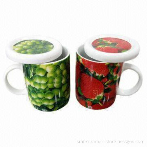 Mugs with 11oz Capacity/Lid, Customized Designs are Accepted, Made of AB Grade Porcelain